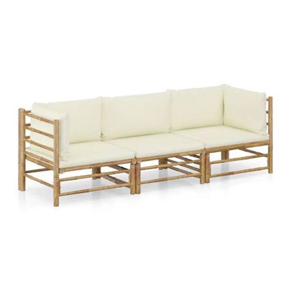 Unbranded 3 Piece Garden Lounge Set With Cushions Cream White Bamboo