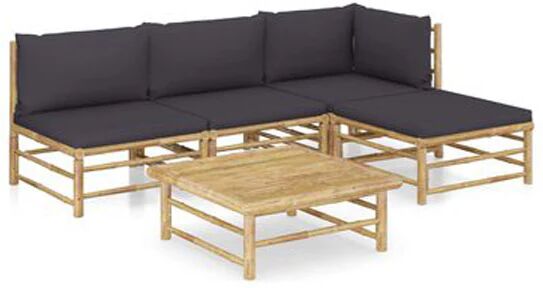 Unbranded 5 Piece Garden Lounge Set With Dark Grey Cushion Bamboo