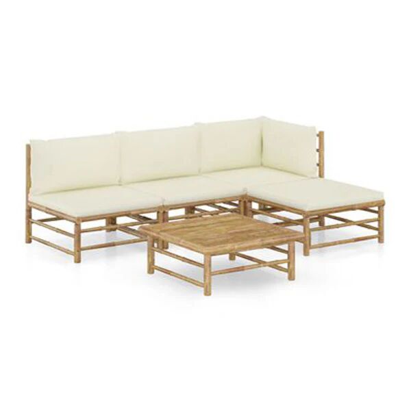 Unbranded 5 Piece Garden Lounge Set With Cream White Cushion Bamboo