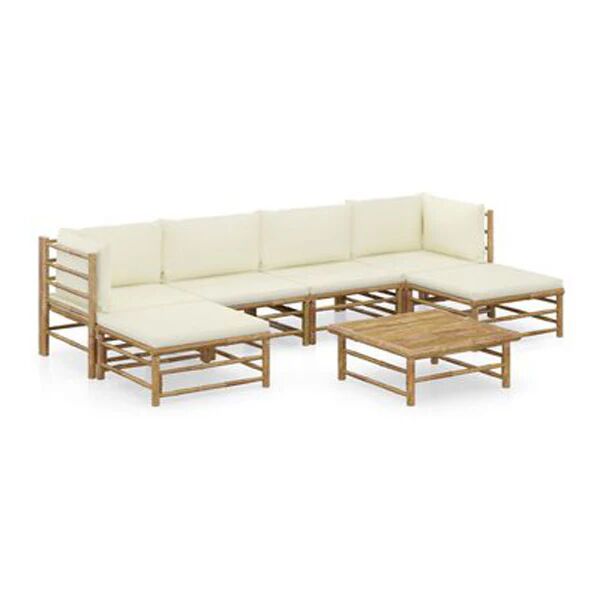 Unbranded 7 Piece Garden Lounge Set With Cream White Cushion Bamboo
