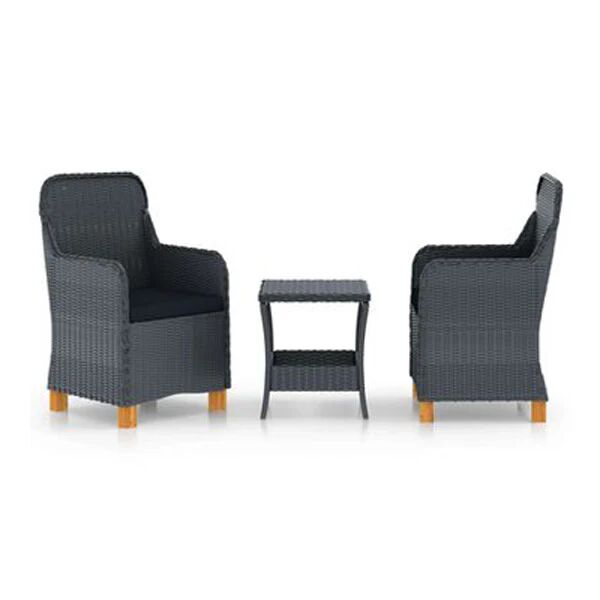 Unbranded 3 Piece Garden Lounge Set With Black Cushion Poly Rattan Dark Grey