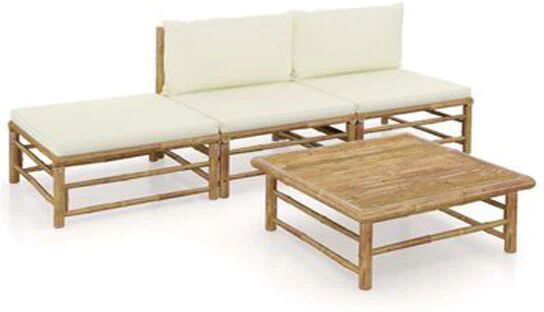 Unbranded 4 Piece Garden Lounge Set With Cream White Cushions Bamboo