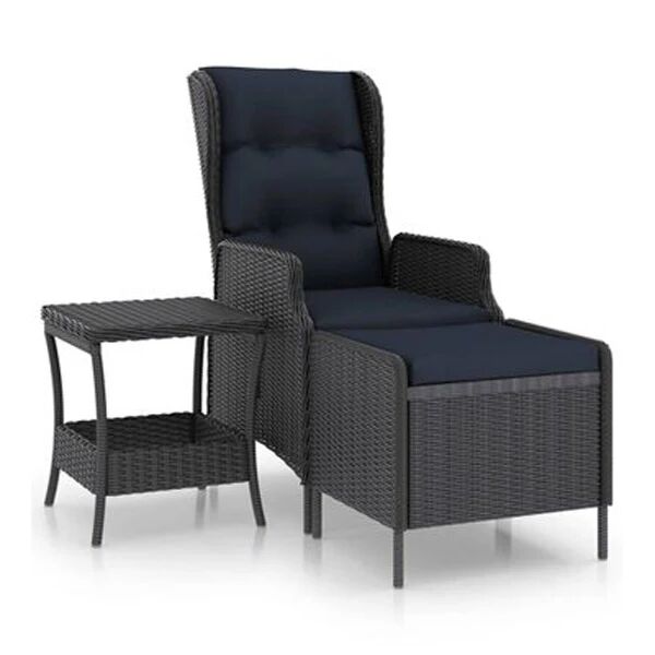 Unbranded 2 Piece Garden Lounge Set With Black Cushions Poly Rattan Dark Grey