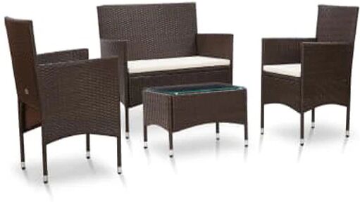 Unbranded 4 Piece Garden Lounge Set Glass Top With Cushions Poly Rattan