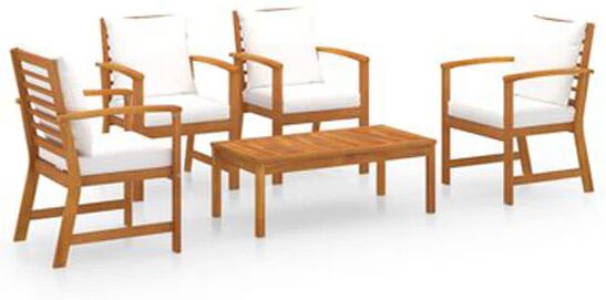 Unbranded 5 Piece Garden Lounge Set With Cream Cushion Solid Acacia Wood