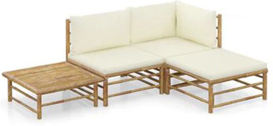 Unbranded 4 Piece Garden Lounge Set With Cream White Cushion Bamboo