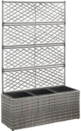 Unbranded Trellis Raised Bed With 3 Pots 83X30X130 Cm Poly Rattan