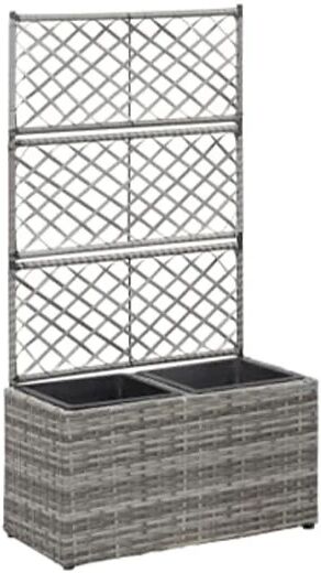 Unbranded Trellis Raised Bed With 2 Pots 58X30X107 Cm Poly Rattan