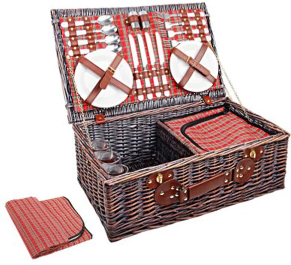 Alfresco 4 Person Picnic Basket Red Handle Outdoor