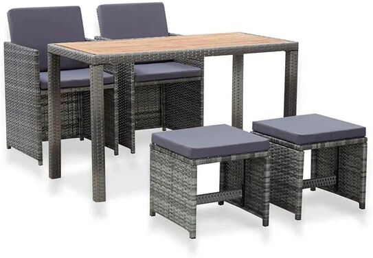 Unbranded 5 Piece Outdoor Dining Set Poly Rattan And Acacia Wood Anthracite