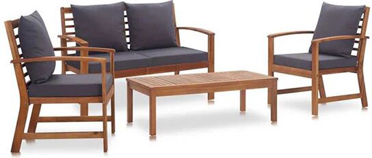 Unbranded 4 Piece Garden Lounge Set With Dark Grey Cushions Acacia Wood