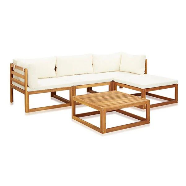 Unbranded 5 Piece Garden Lounge Set With Cushions Solid Acacia Wood Oil Finish