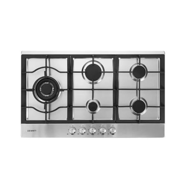 Devanti Gas Cooktop 90Cm Kitchen Stove Cooker 5 Burner Stainless Steel Silver