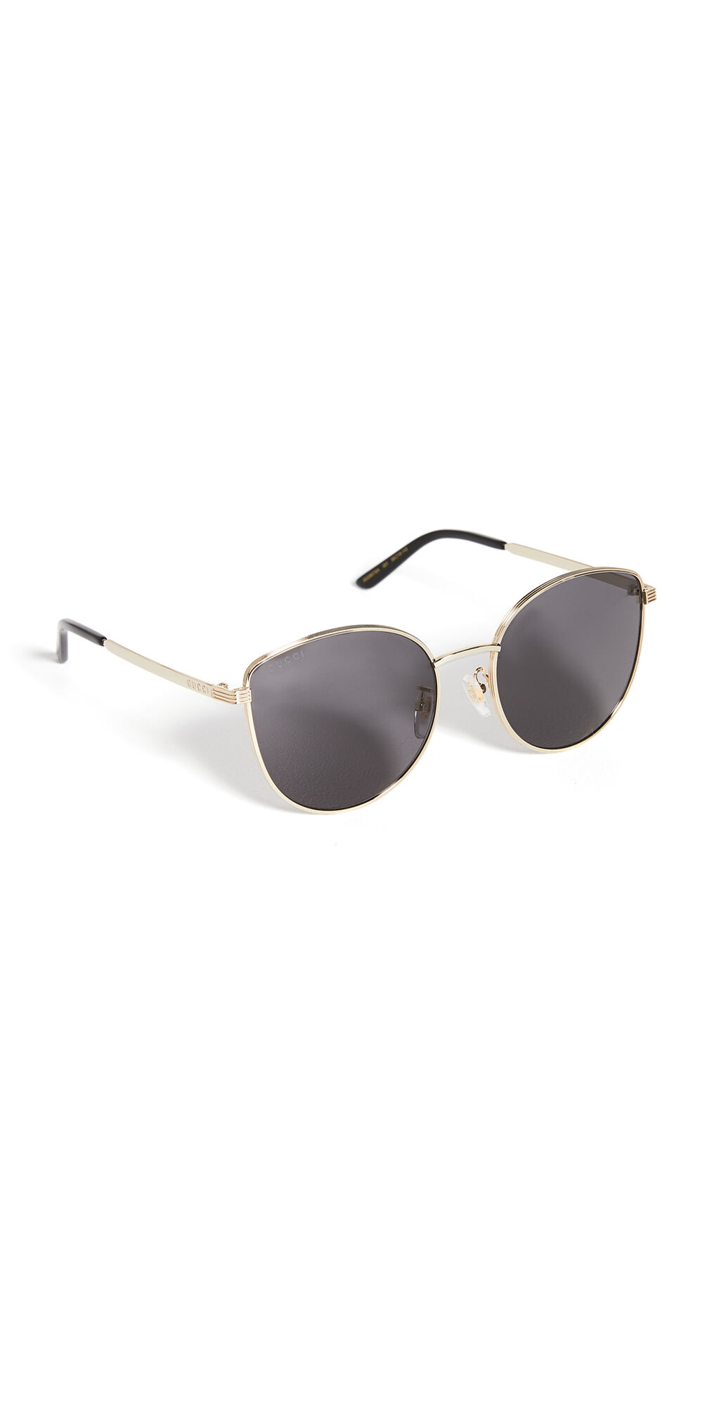Gucci Light Metal Feminine Cat Eye Sunglasses Gold/Gold/Grey One Size  Gold/Gold/Grey  size:One Size