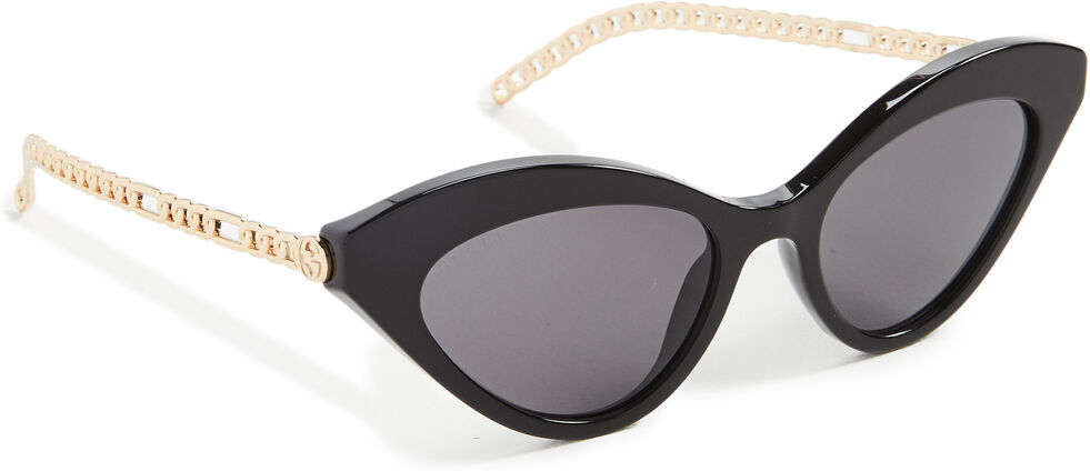 Gucci Gucci Chain Cat Eye Sunglasses Black Gold Grey One Size  Black Gold Grey  size:One Size