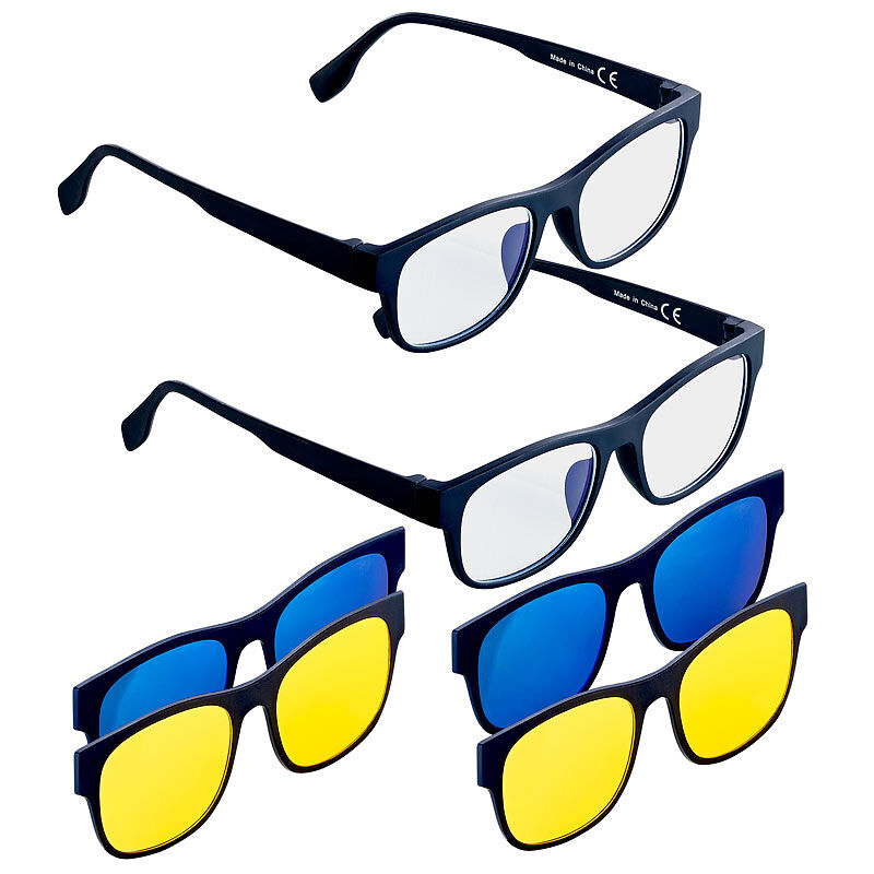 Pearl 2er-Set 3in1-Bildschirm-Brillen mit Sonnen- und Nachtsicht-Aufsatz