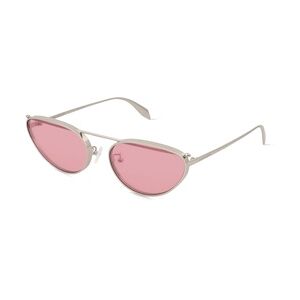 Alexander McQueen AM0424S Damen-Sonnenbrille Vollrand Rund Metall-Gestell, silber