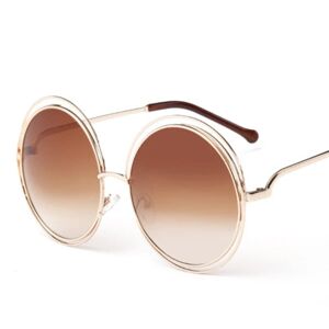 Unbranded Runde solbriller til kvinder Real Film Flat Mirror Solbriller (Gradient Tea med skinnende guldramme),