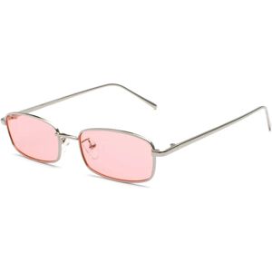 Pink Retro rektangel solbriller til kvinder Mænd Firkantet smal hofte