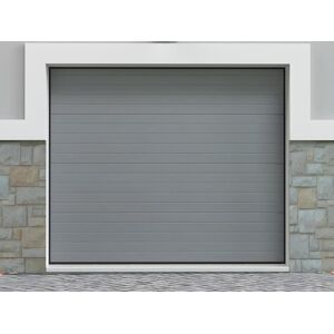 Unique Puerta de garaje seccional efecto ranurado gris motorizada - NORIA