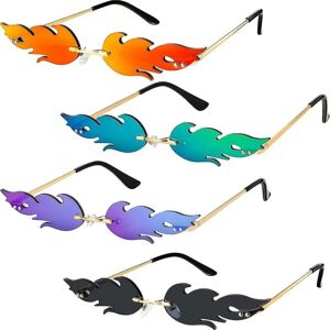 Crea - Dhrs 4 Pairs Fire Flame Sunglasses Rimless Fire Shaped Glasses - Publicité