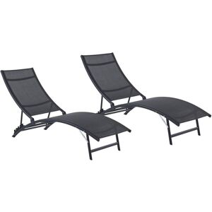 Lot de 2 bains de soleil empilables en aluminium et textilène - Noir - ZENSIA de MYLIA