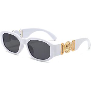 XKUN Lunettes de Soleil Femme Femmes Square Sun Lunettes Voyages Shades Retro Uv400-White,Gold - Publicité