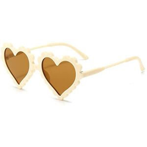 Générique Lunettes de soleil pour enfants avec oreilles en forme de cœur Lunettes de soleil rondes polarisées Protection UV 400, Beige-café - Publicité