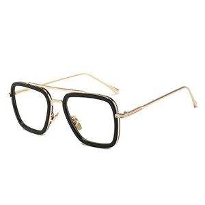 Dollger Rétro Square Lunettes de Soleil Tony Stark Vintage lunettes Métal Cadre pour Hommes Femmes Iron man Lunettes de Soleil Cadre Noir/Lentille Transparente - Publicité