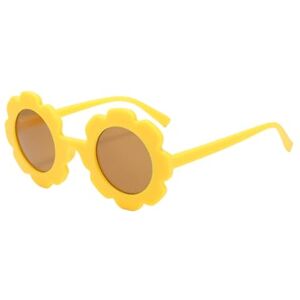 Comforso Lunettes de soleil pour enfants, jolies lunettes rondes à fleurs en forme de tournesol, verres de fête pour enfants, accessoires photo, accessoire de fête sur la plage d'été de 3 à 12 ans (Jaune) - Publicité