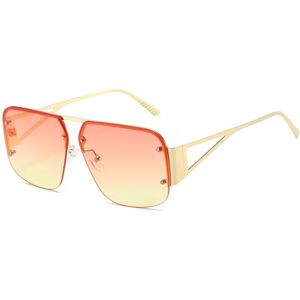 YUELUQU Lunettes de pilote rétro pour homme et femme Demi-cadre tendance Lunettes de soleil carrées surdimensionnées, Doré/jaune - Publicité