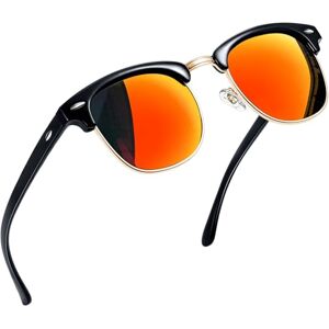 Joopin lunettes de soleil polarisées pour homme et femme lunette Demi-Cerclées Half frame sunglasses Noir orange - Publicité