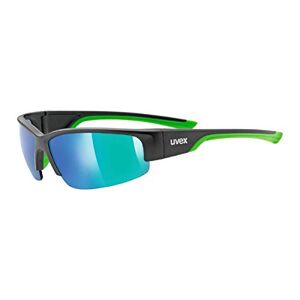 uvex Sportstyle 215 Lunettes de Sport pour Hommes et Femmes Effet Miroir Confort et Maintien Parfait Sans Points de Pression Black Matt Green/Green One Size - Publicité