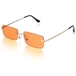 TICHEROMU ZTXC Lunettes de soleil rectangulaires vintage pour homme et femme, lunettes de soleil rétro rectangulaires sans monture pour verres teintés en métal doré lunettes carrées vintage, Orange - Publicité