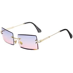 SHEEN KELLY Lunettes de soleil carrées ultra-petites pour femmes Hommes Rectangle Rétro voir à travers des lunettes de soleil sans monture - Publicité