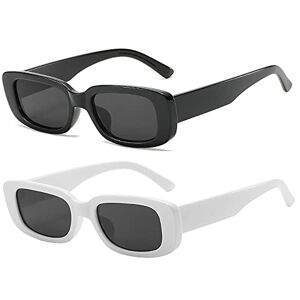 RUNHUIS Lunettes de soleil rectangulaires rétro pour homme et femme Lunettes de soleil vintage Petites lunettes de mode carrées, Noir/blanc - Publicité
