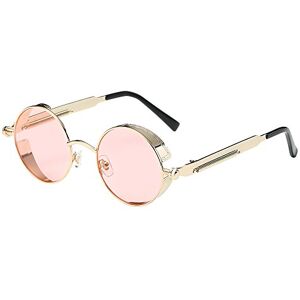 BOZEVON Punk Rond Lunettes de soleil Classique Métal Cyclisme Retro Lunettes de soleil pour les femmes Hommes Or-Transparent Rose - Publicité