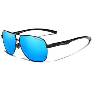 KINGSEVEN Lunettes de soleil pour hommes Pilot Square Design Vintage Polarisées Protection UV400 Al-Mg Ultra-Light 7188 (Noir/Bleu) - Publicité