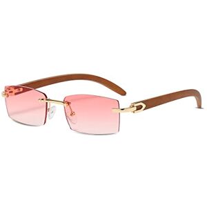 LumiSyne Lunettes De Soleil Carrées Sans Monture Femme Homme Branches Bois Lentilles Dégradé Transparent Protection UV400 Anti-Éblouissement Lunettes Rectangulaires Rétro Décoration Conduite Voyage - Publicité