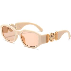 XKUN Lunettes de Soleil Femme Femmes Square Sun Lunettes Voyages Shades Retro Uv400-Beige,Gold - Publicité