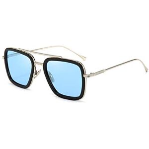 Dollger Rétro Square Lunettes de Soleil Tony Stark Vintage lunettes Métal Cadre pour Hommes Femmes Iron man Lunettes de Soleil Cadre Argenté/Lentille Bleu - Publicité