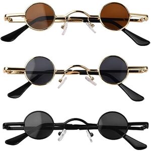 Daelesr 3 Paires Enfants Rondes Steampunk Lunettes de Soleil Rétro, Vintage Petites Hippie Lunettes Cadre en Métal, UV400 Protection Verres Solaires pour Fille,Garçon, Fête Voyager en Plein - Publicité