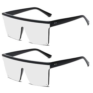 Long Keeper Lunettes de Soleil Carré Surdimensionnées pour Femme Homme Lunette de Soleil Sans Monture Oversize Lunettes Mode Flat Top Protection UV400, 60mm - Publicité