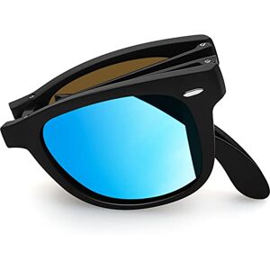 Joopin Lunettes de Soleil Polarisées Pliables pour Homme et Femme Lunette Classique Pliante Anti-reflet Lunette de Soleil Miroir Bleu - Publicité