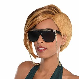 Yummy Bee Lunettes de soleil hip-hop funky costume rappeur chaîne dorée lunettes de soleil noires femmes rétro années 90 - Publicité