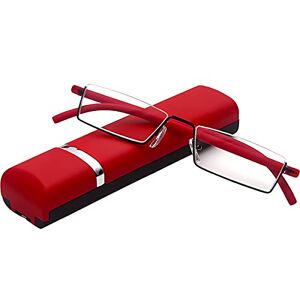 KoKoBin Lunettes de lecture avec monture TR90 ultra légère pour aide à la lecture Demi-lunettes en métal avec demi-cadre pour aide à la vue avec étui à lunettes pour homme et femme (rouge, +2,25) - Publicité