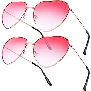 Boao 2 Paires de Lunettes Spécifications Hippies Lunettes en Forme de Coeur pour Accessoire Déguisement Hippie, Cadre Or Rose, Lentille Rouge Dégradé - Publicité