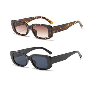 YAMEIZE Rectangle Sunglasses for Women Men 2 Pack 90’s Vintage Driving Square Small Glasses UV400 Protection (Black+Leopard) - Publicité