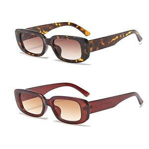 YAMEIZE Rectangle Sunglasses for Women Men 2 Pack 90’s Vintage Driving Square Small Glasses UV400 Protection (Leopard+Brown) - Publicité