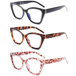 JM 3 Pack Lunette Loupe Surdimensionnées pour Femmes, Mode Yeux de chat Lunette Anti Lumiere Bleue - Publicité